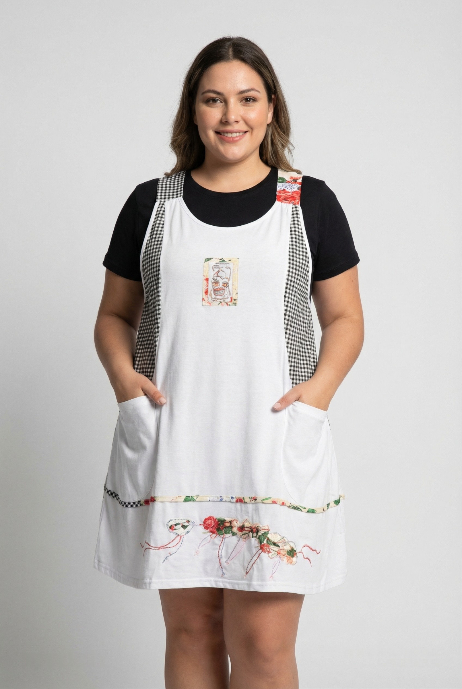 Grossiste Pomme Rouge Paris - Ensemble tunique brodée blanche avec t-shirt (A592)