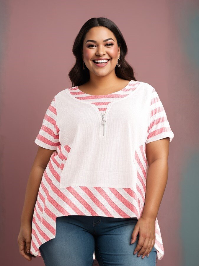 Mayorista Pomme Rouge Paris - Túnica semirrayada de talla grande (C6226)