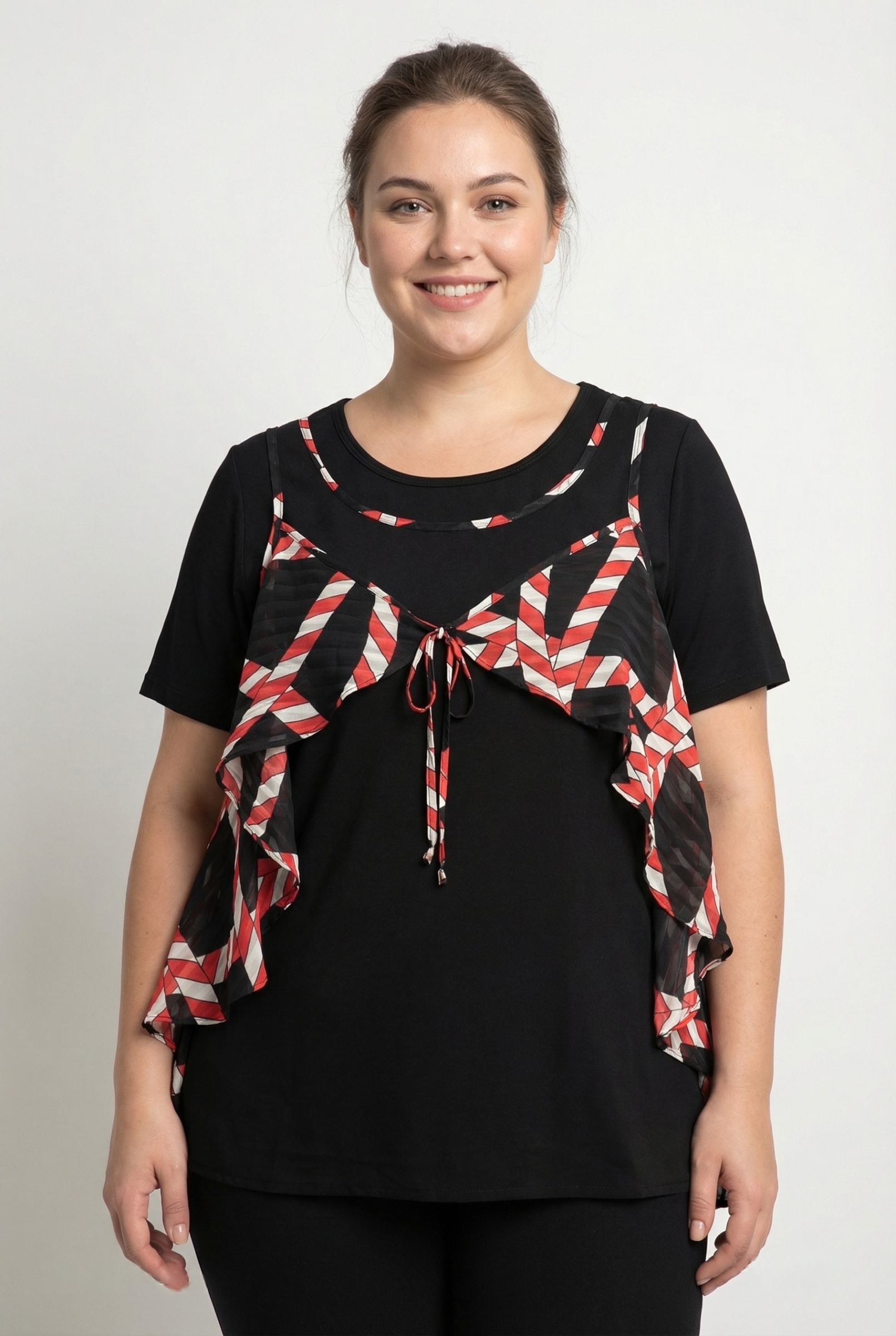 Grossiste Pomme Rouge Paris - Ensemble top imprimé orange + t-shirt grande taille (A675)