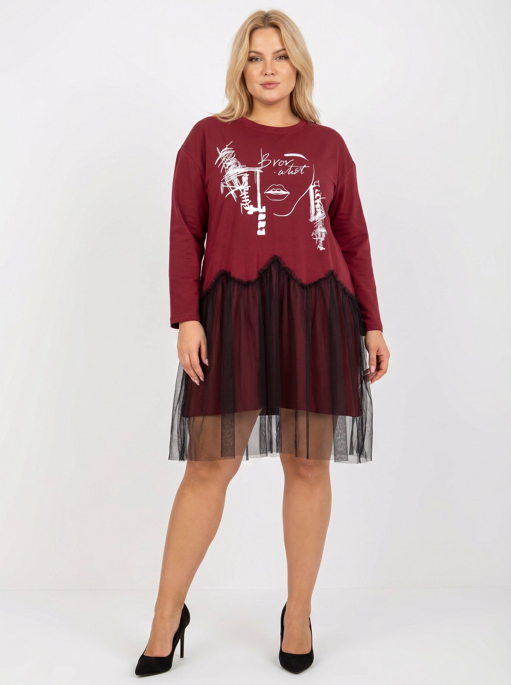 Grossiste Pomme Rouge Paris - Robe-Tunique volantée rouge grande taille (T39085)