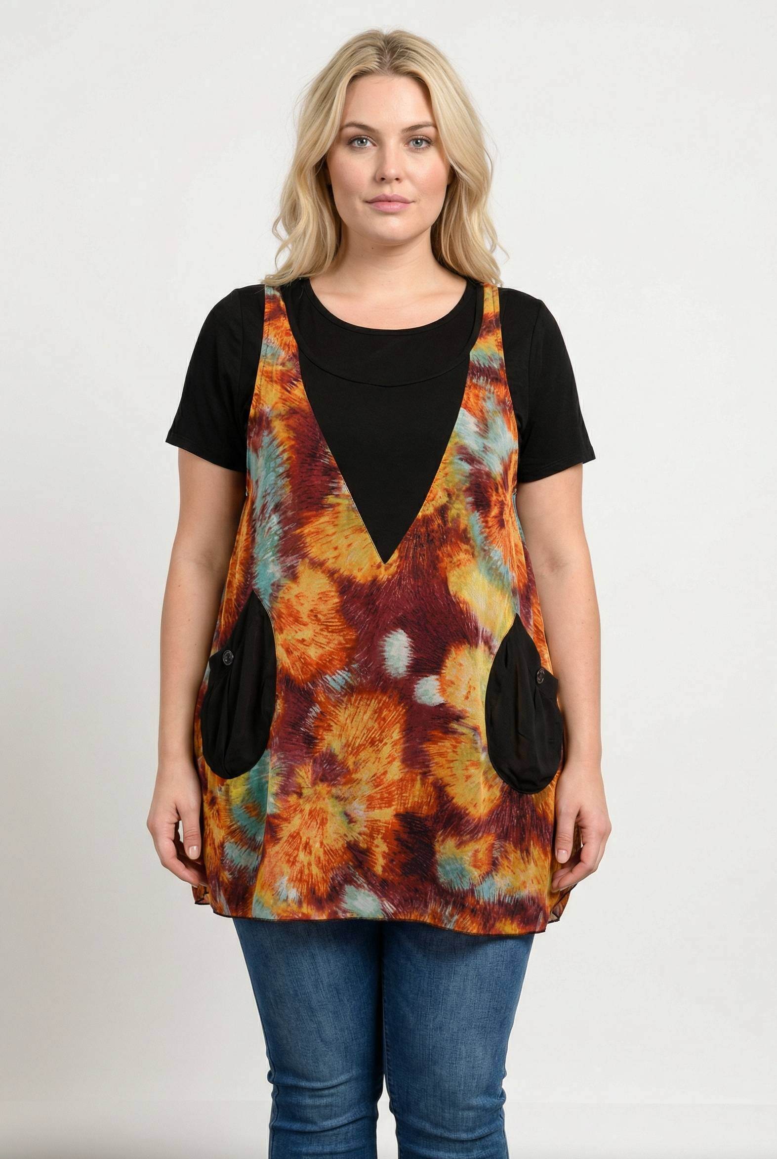 Grossiste Pomme Rouge Paris - Top imprimé rouge + t-shirt grande taille (A539)
