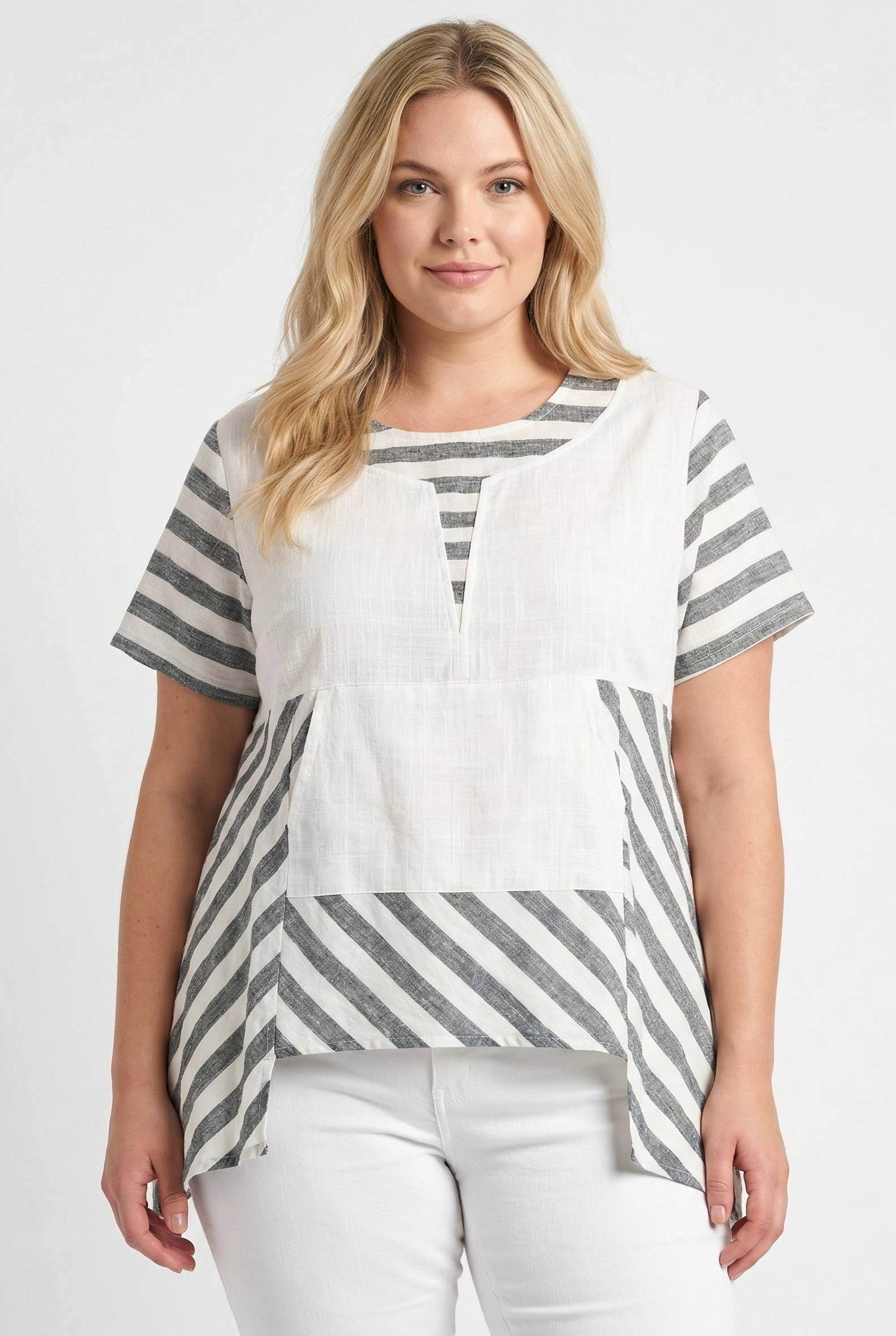 Grossiste Pomme Rouge Paris - Tunique semi rayé gris grande taille (C6226)