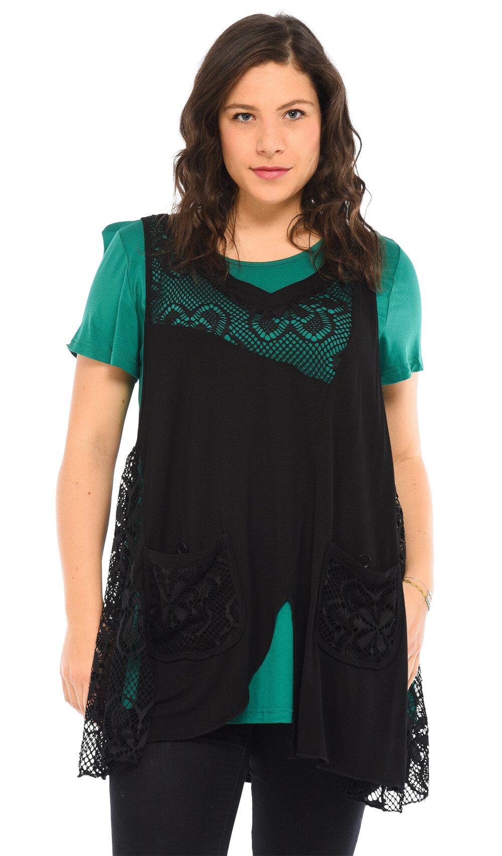 Grossista Pomme Rouge Paris - Top pizzo + maglietta grande (A595)