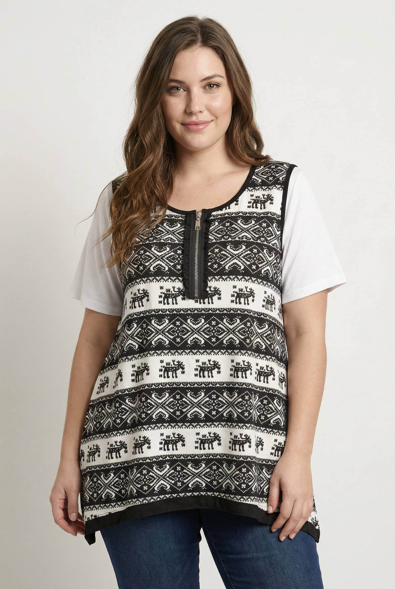 Grossiste Pomme Rouge Paris - Ensemble top + sous pull blanc grande taille (A076)