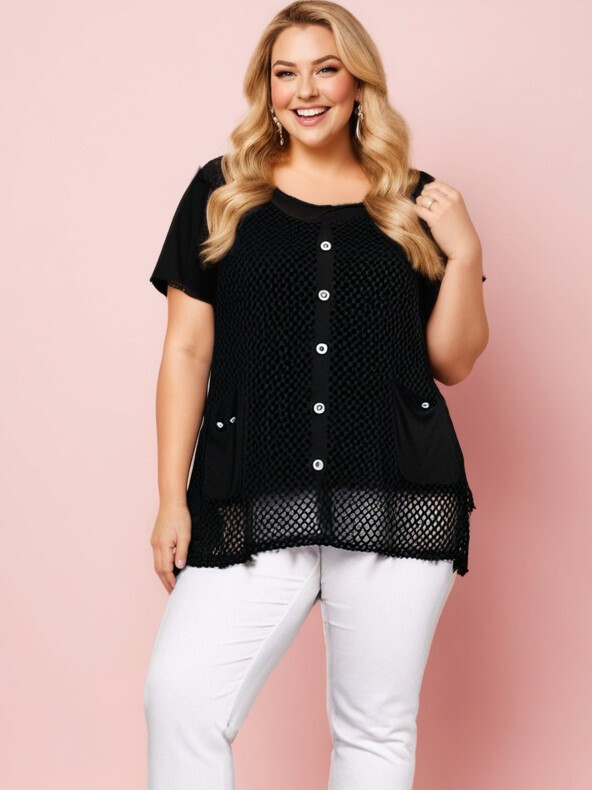 Grossiste Pomme Rouge Paris - Top ajouré + tshirt noir (A339)