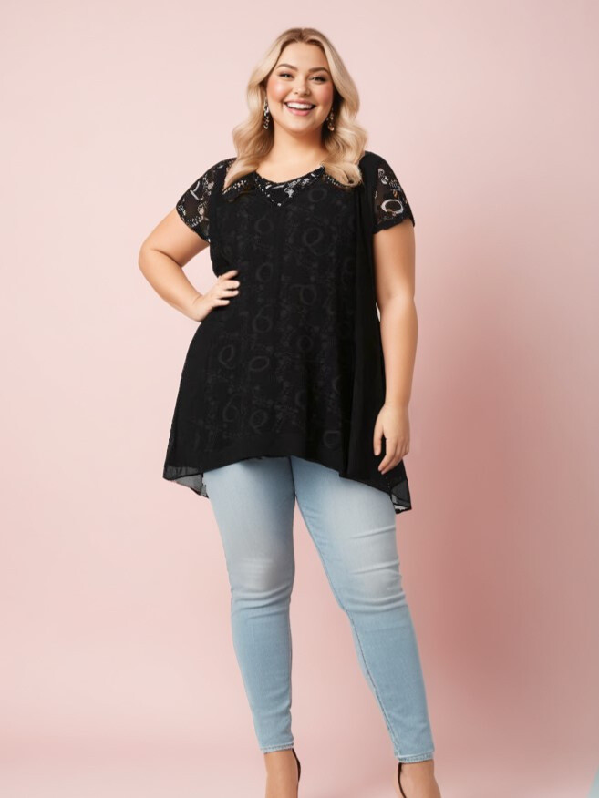 Grossiste Pomme Rouge Paris - Ensemble top + sous pull grande taille (A209)