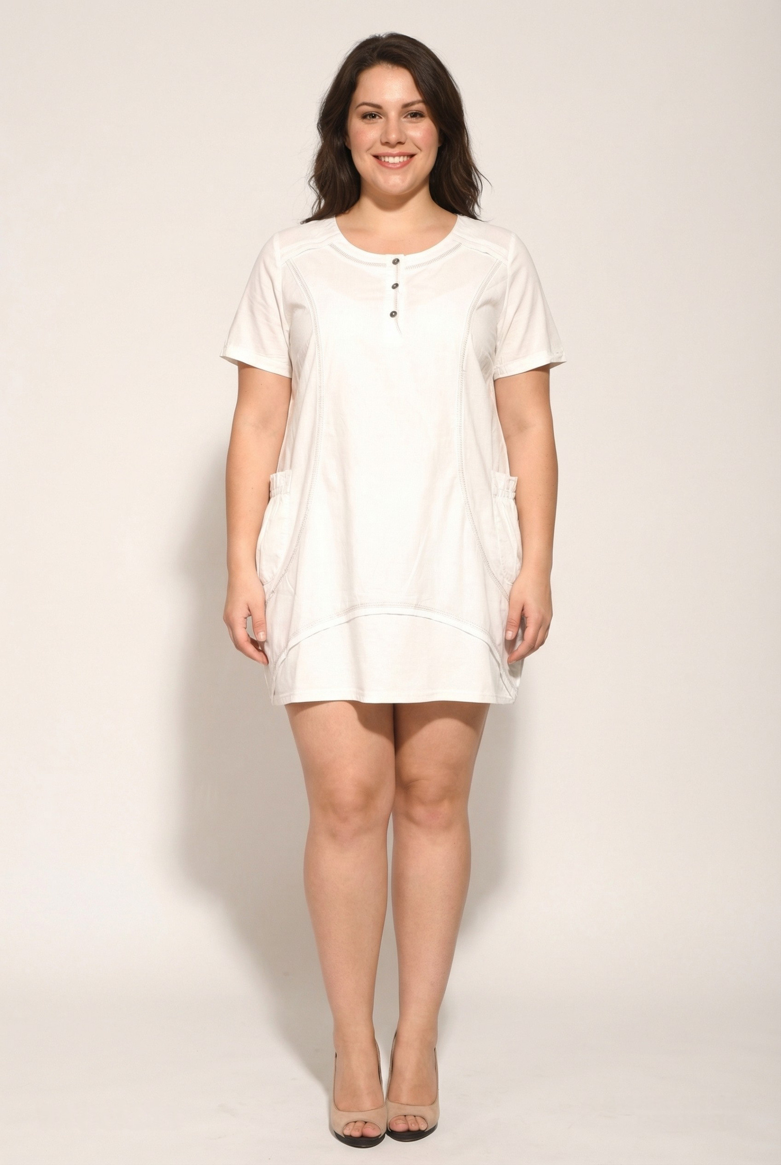 Grossiste Pomme Rouge Paris - Tunique blanche grande taille avec surpiqure (A699)