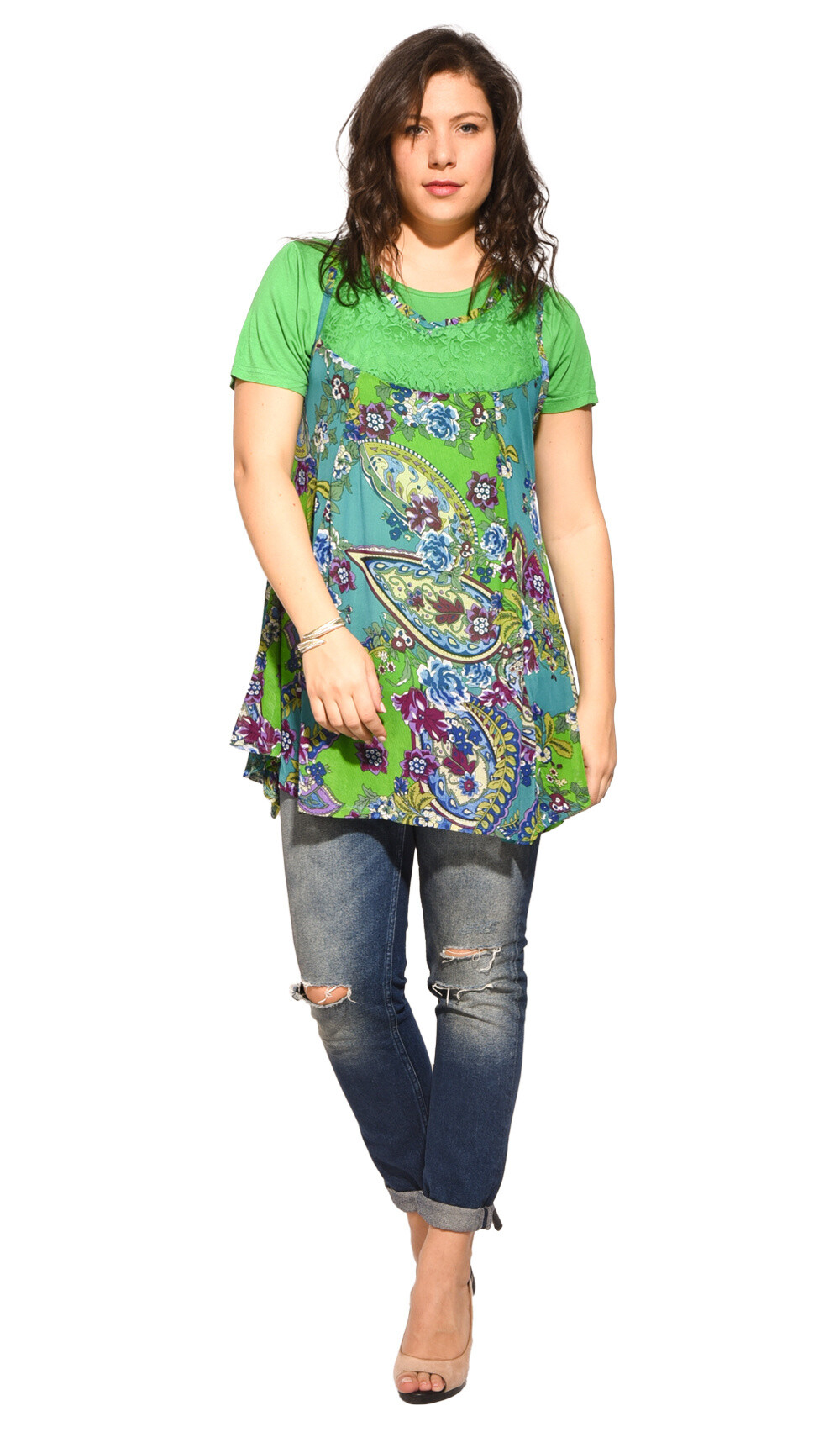 Wholesaler Pomme Rouge Paris - Printed tunic set + matching tshirt (A233)