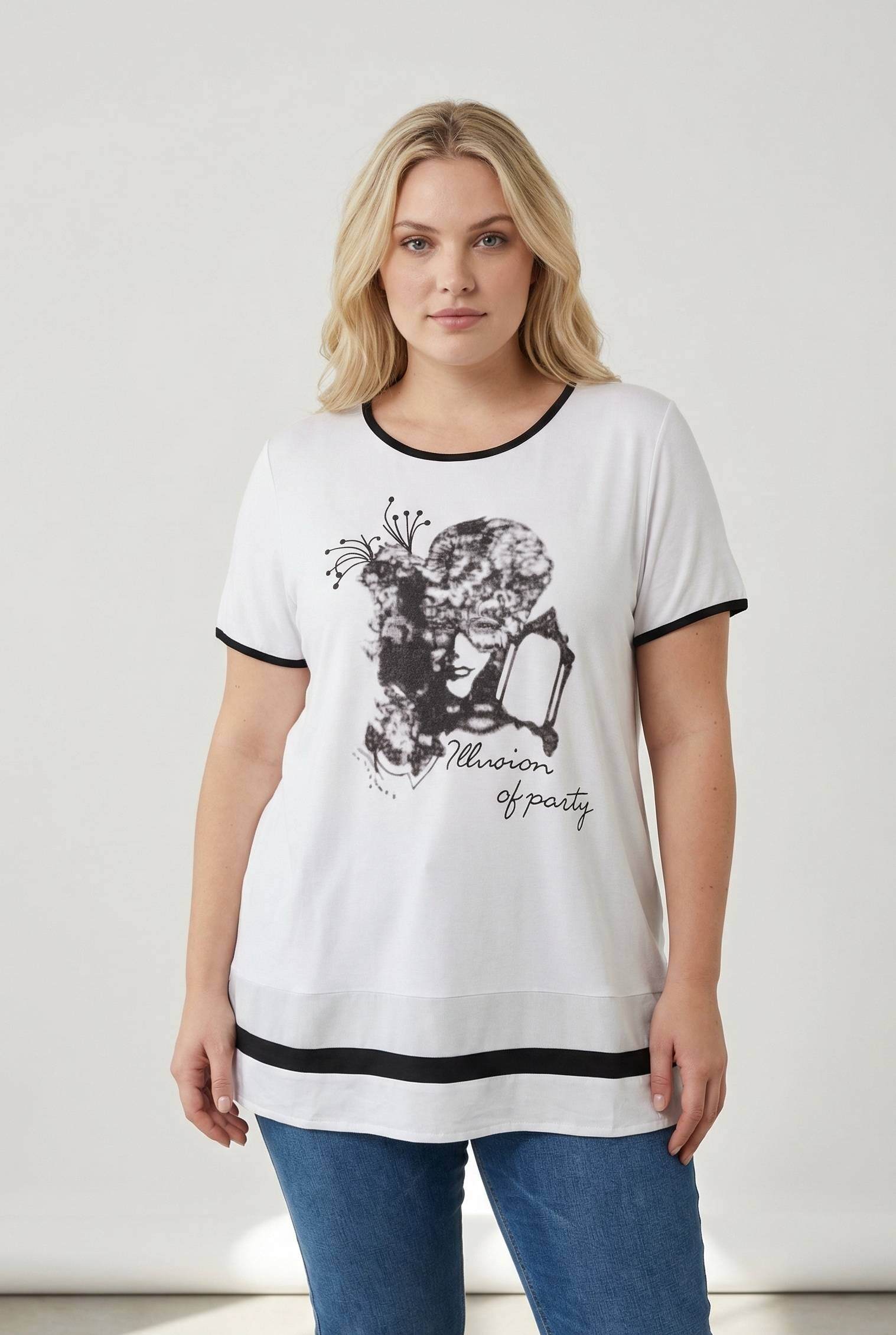 Grossiste Pomme Rouge Paris - T-shirt blanc et noir avec motif (A602)