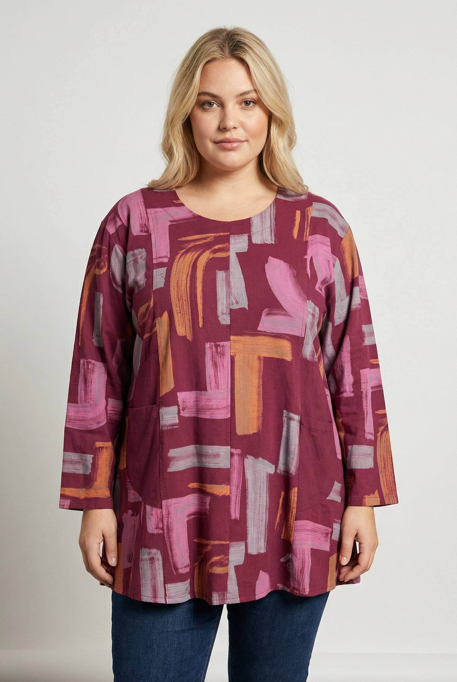 Grossiste Pomme Rouge Paris - Tunique grande taille imprimé rose (T90673)