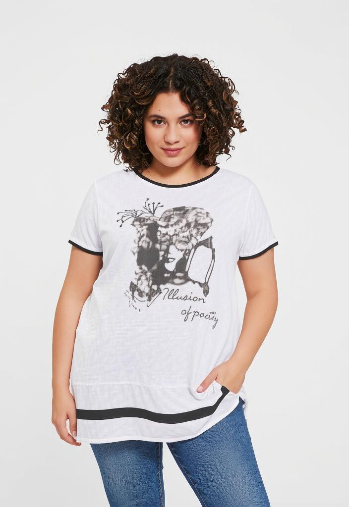Wholesaler Pomme Rouge Paris - White and black t-shirt with pattern (A602)