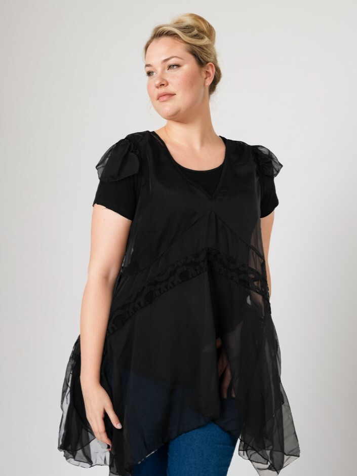 Grossiste Pomme Rouge Paris - Ensemble top + sous pull grande taille (A113)