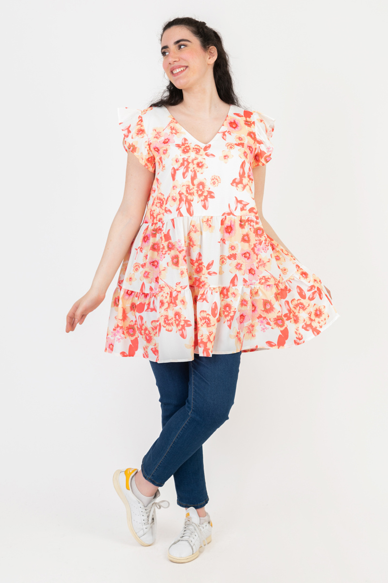 Grossiste Pomme Rouge Paris - Tunique grande taille imprimé rose (C6566)