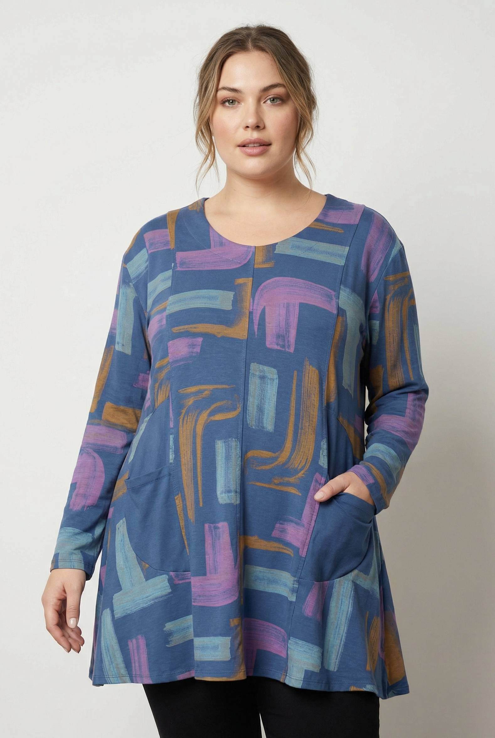 Grossiste Pomme Rouge Paris - Tunique grande taille imprimé bleu (T90673)