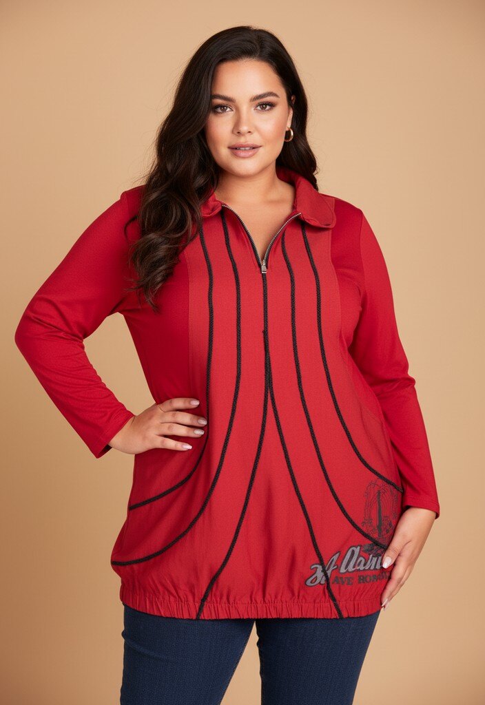 Wholesaler Pomme Rouge Paris - Fitted red tunic with ribbed details (A560)