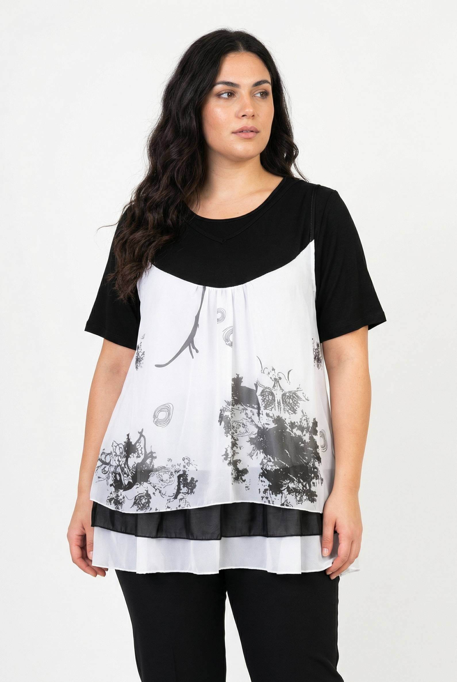 Grossiste Pomme Rouge Paris - Ensemble top + sous pull grande taille (A090)
