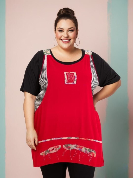 Grossiste Pomme Rouge Paris - Ensemble tunique brodée avec tshirt (A592)