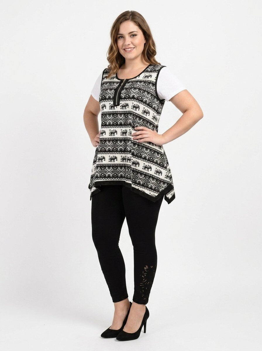 Grossiste Pomme Rouge Paris - Ensemble top + sous pull blanc grande taille (A076)