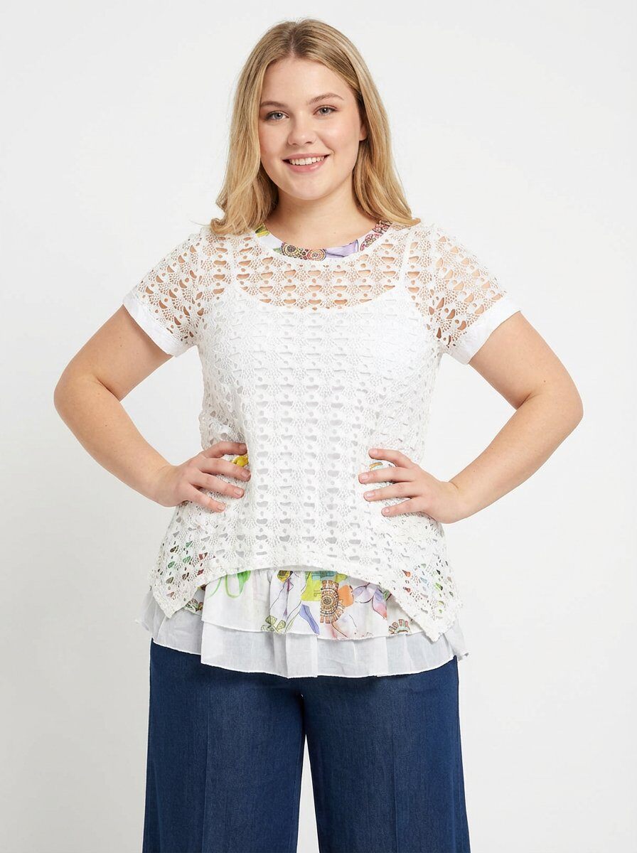 Grossiste Pomme Rouge Paris - Top ajouré + tunique assorti (A335)