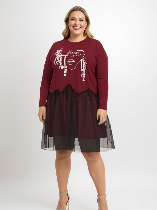 Großhändler Pomme Rouge Paris - Rotes gerafftes Tunikakleid (T39085)