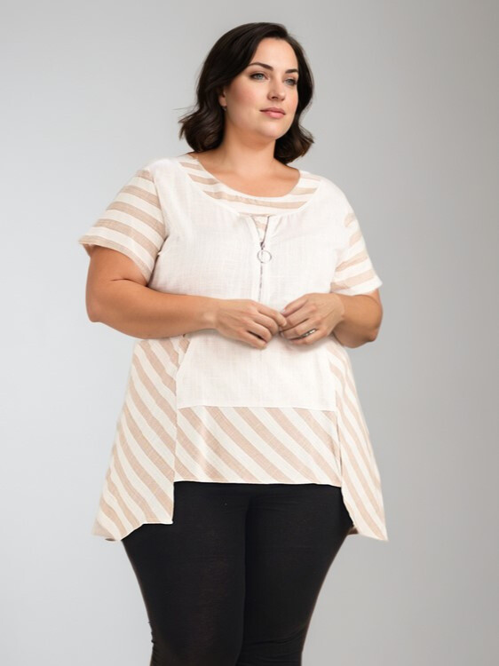 Grossiste Pomme Rouge Paris - Tunique semi rayé grande taille (C6226)