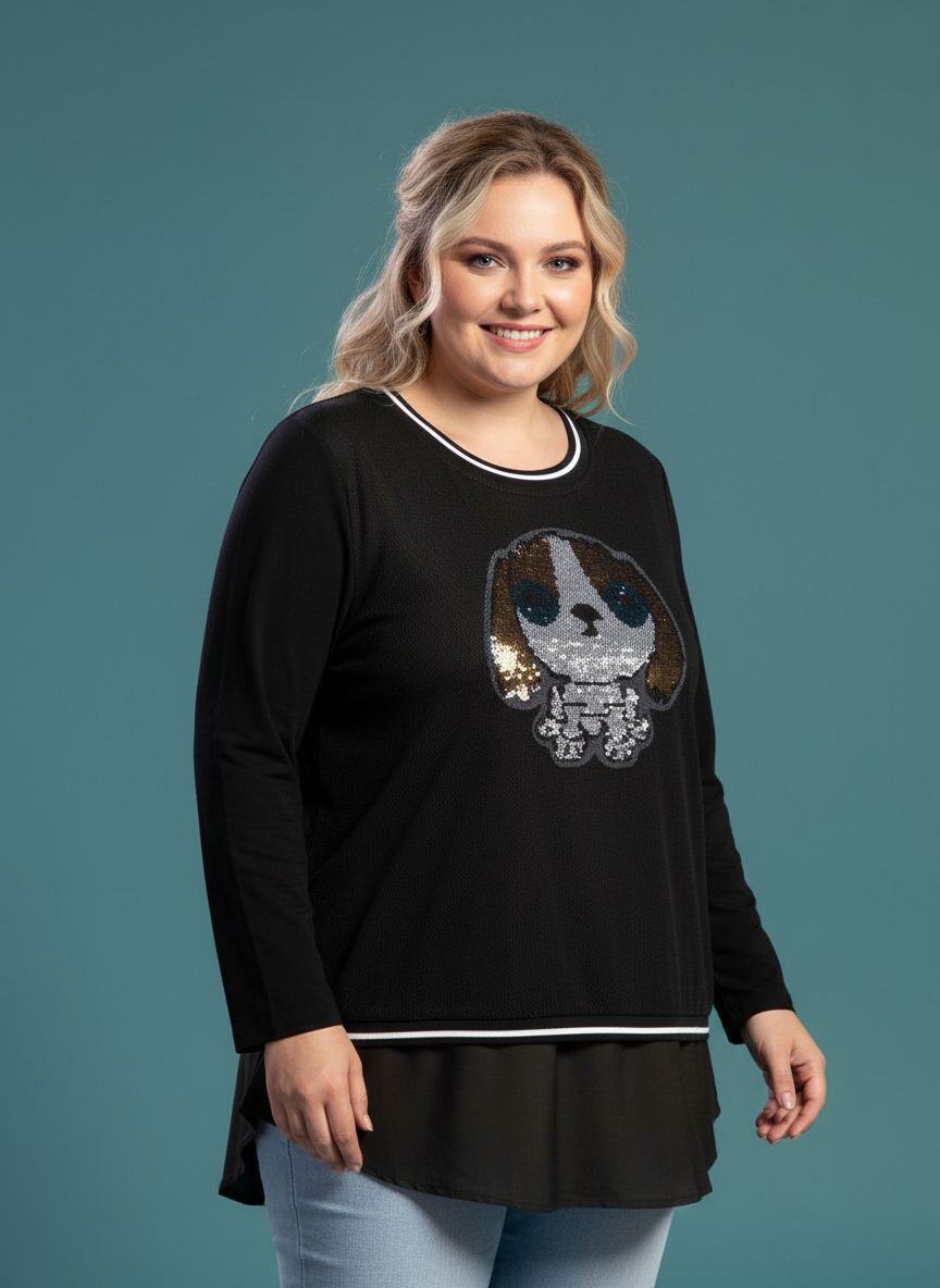 Wholesaler Pomme Rouge Paris - Plus size tunic with mesh and sequins