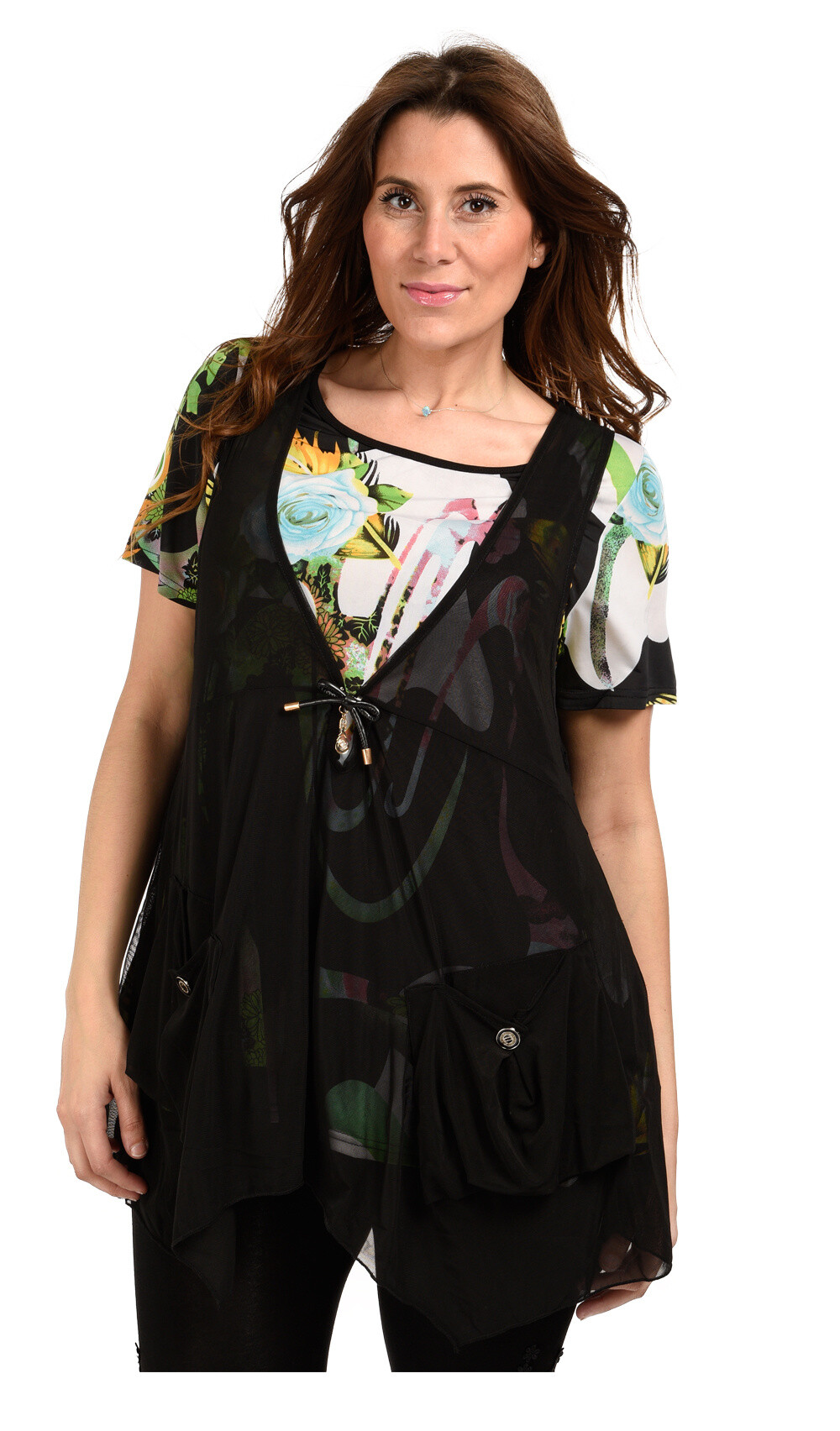Wholesaler Pomme Rouge Paris - Top printed set + muslin vest (A307)