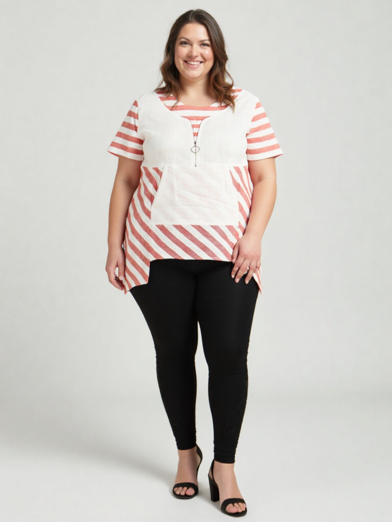 Grossiste Pomme Rouge Paris - Tunique semi rayé grande taille (C6226)
