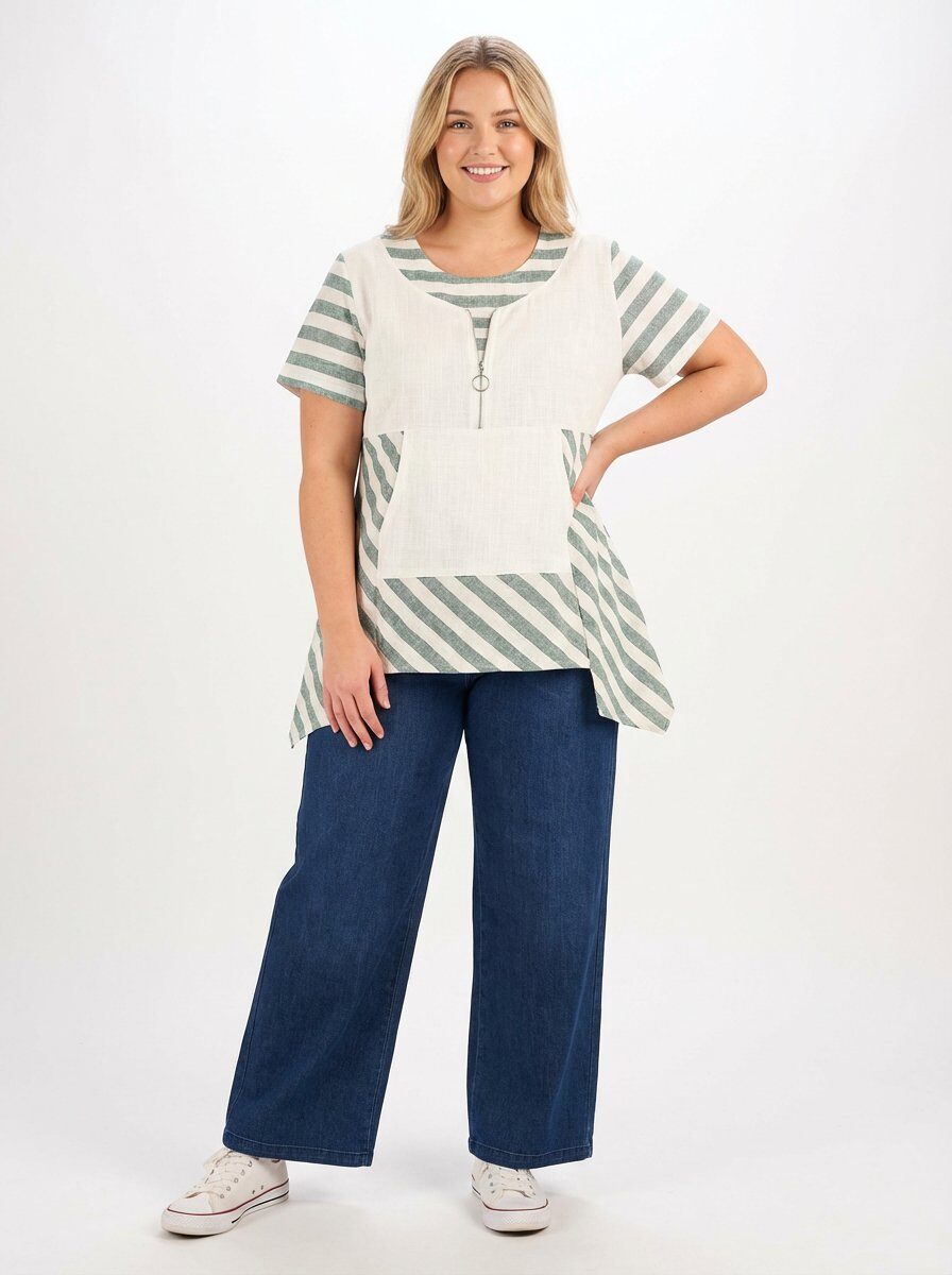 Grossiste Pomme Rouge Paris - Tunique semi rayé vert grande taille (C6226)
