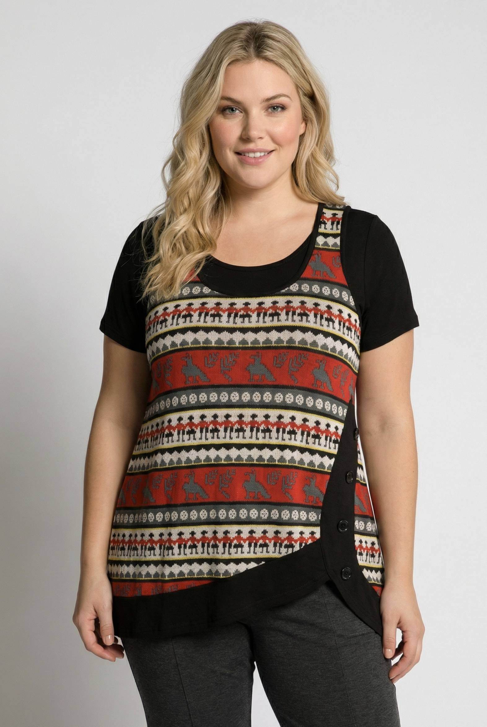 Grossiste Pomme Rouge Paris - Ensemble top imprimé avec boutons + tshirt (A226)