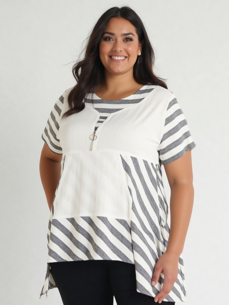Grossiste Pomme Rouge Paris - Tunique semi rayé grande taille (C6226)