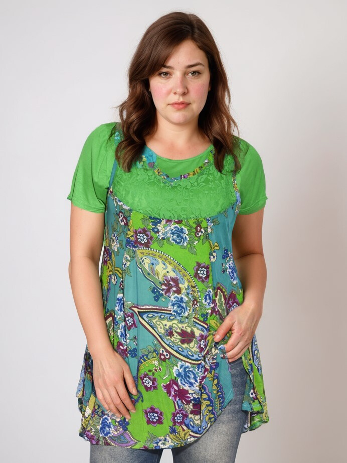 Grossiste Pomme Rouge Paris - Ensemble tunique imprimé + tshirt assorti (A233)