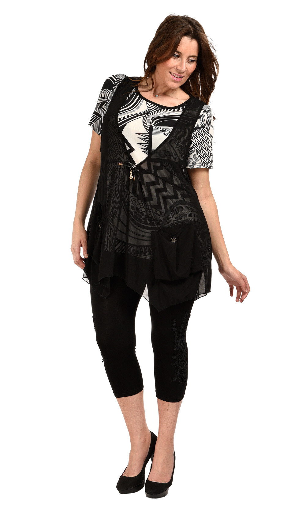 Wholesaler Pomme Rouge Paris - Top printed set + muslin vest (A307)