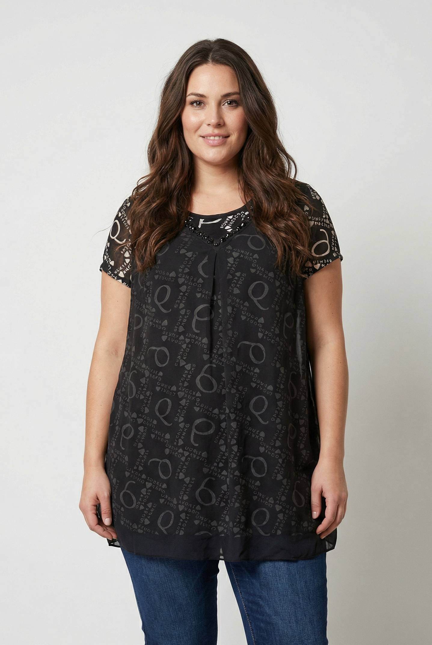Grossiste Pomme Rouge Paris - Ensemble top + sous pull grande taille (A209)