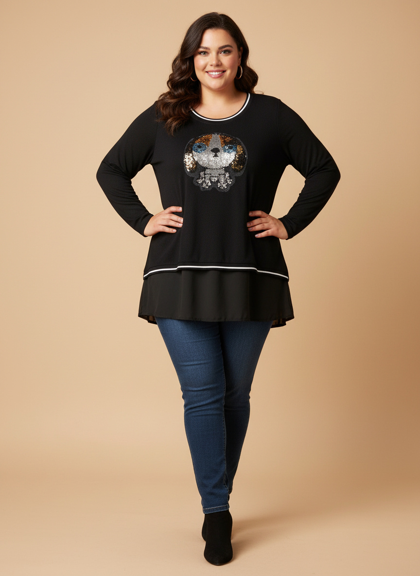 Wholesaler Pomme Rouge Paris - Plus size tunic with mesh and sequins (A918)