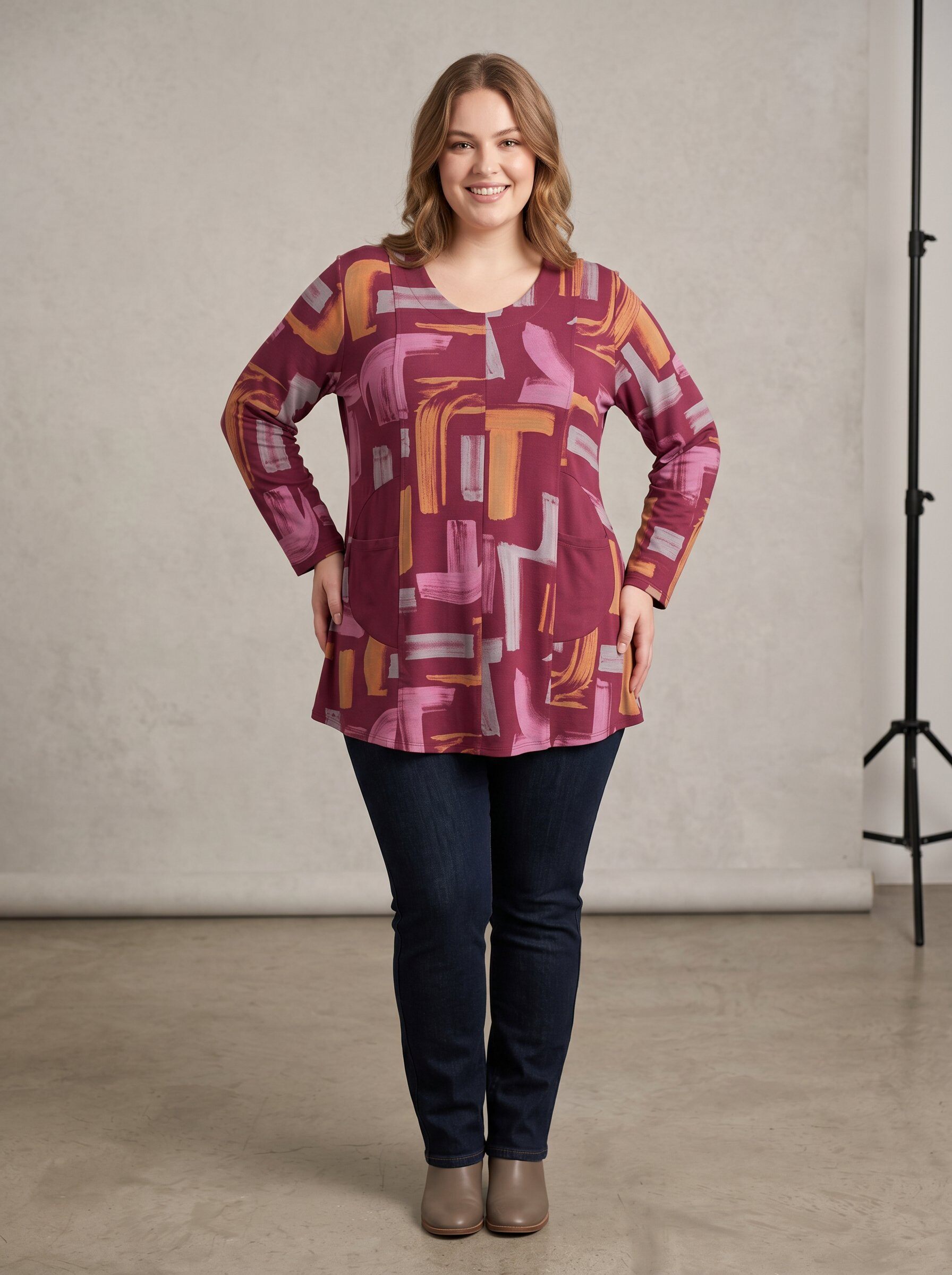 Grossiste Pomme Rouge Paris - Tunique grande taille imprimé rose (T90673)