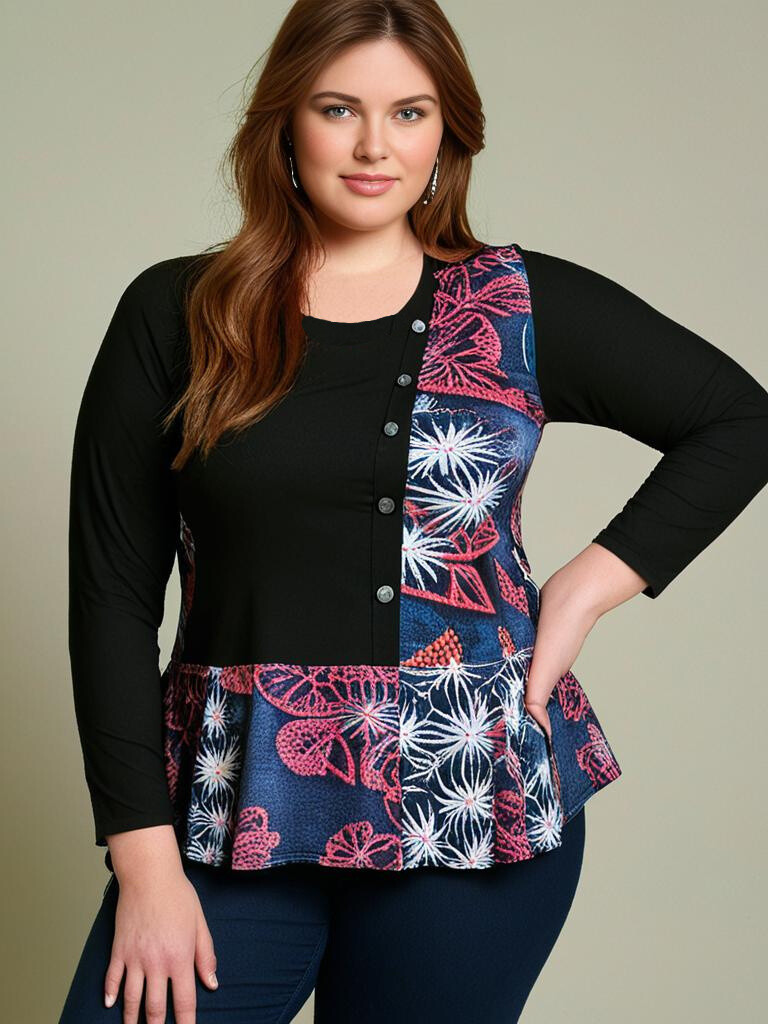 Wholesaler Pomme Rouge Paris - Semi printed tunic with matching buttons (C6242)