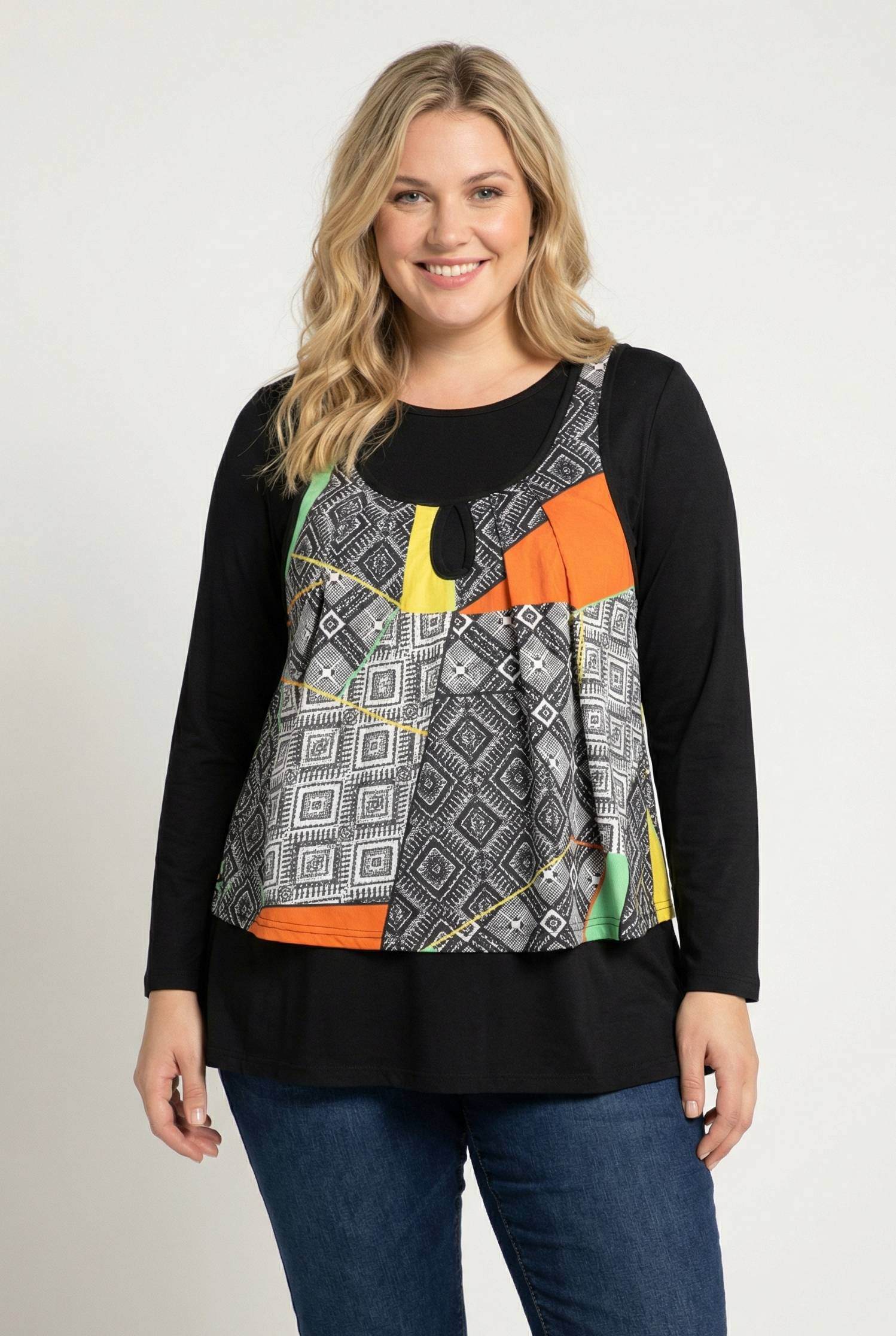 Grossiste Pomme Rouge Paris - Ensemble sous pull + top imprimé grande taille  (PA239)