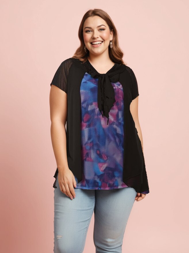 Grossiste Pomme Rouge Paris - Tunique effet 2en1 grande taille (A120)