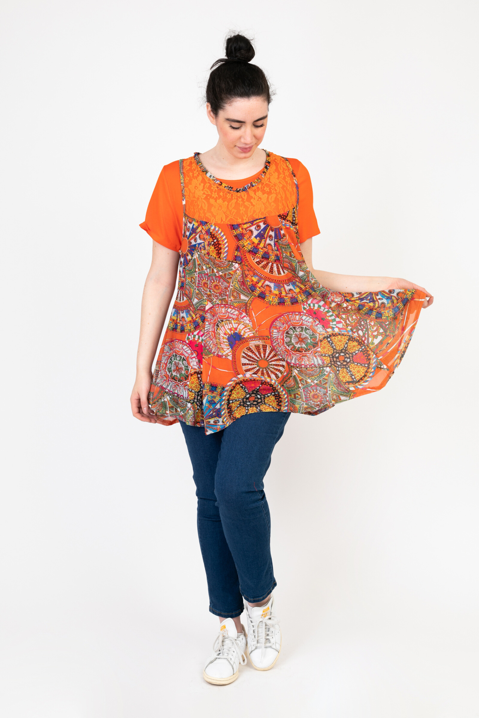 Wholesaler Pomme Rouge Paris - Printed tunic set + matching tshirt (A233)