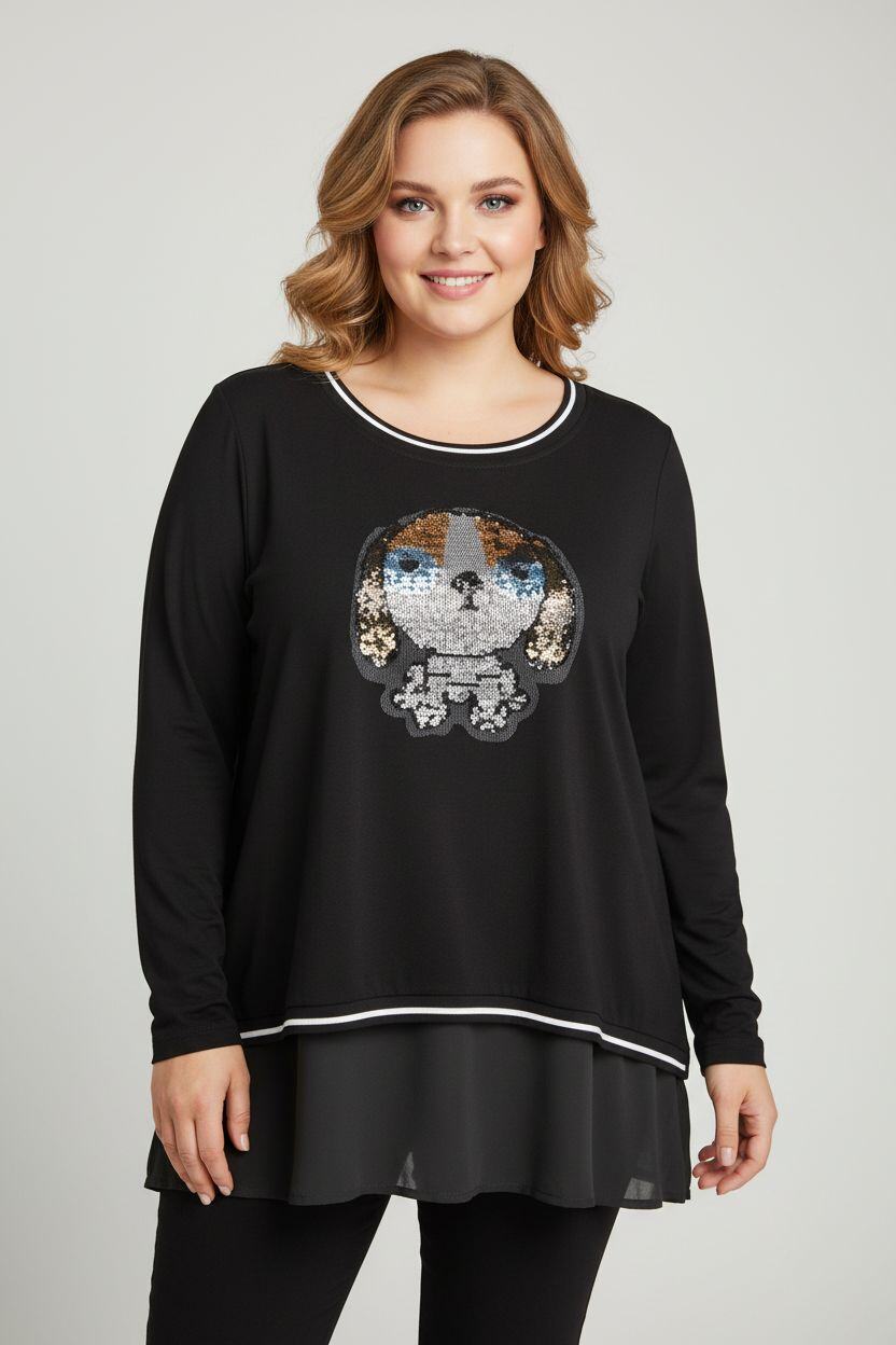 Wholesaler Pomme Rouge Paris - Tunic with mesh and sequins (A918)