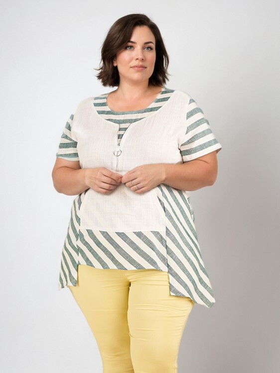 Grossiste Pomme Rouge Paris - Tunique semi rayé grande taille (C6226)