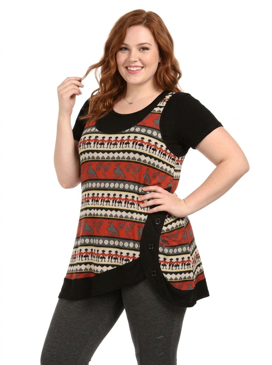 Grossiste Pomme Rouge Paris - Ensemble top imprimé avec boutons + tshirt (A226)