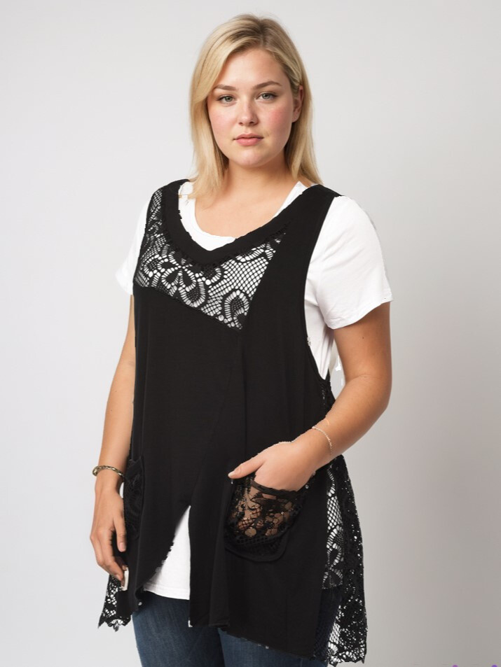 Grossiste Pomme Rouge Paris - Top dentelle + tshirt grande taille (A595)
