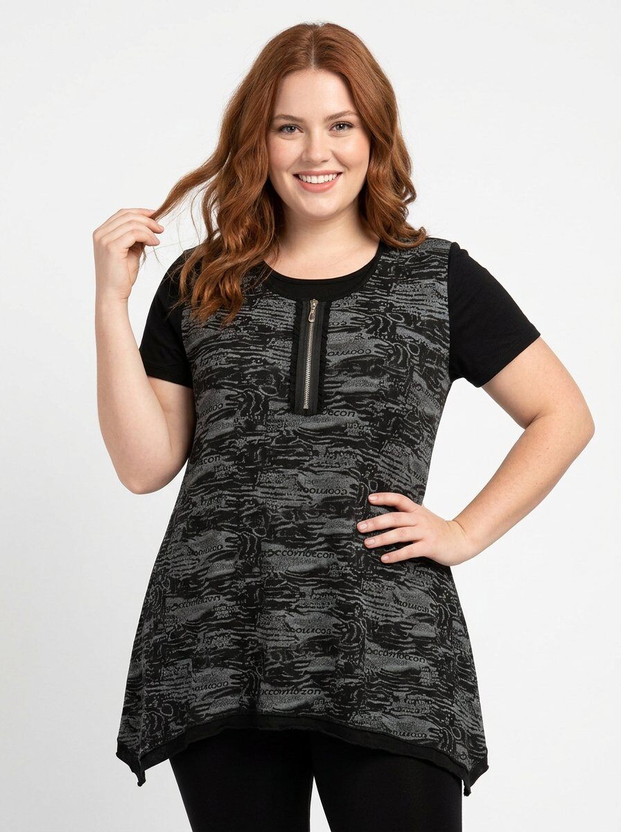 Grossiste Pomme Rouge Paris - Ensemble top + sous pull noir grande taille (A076)