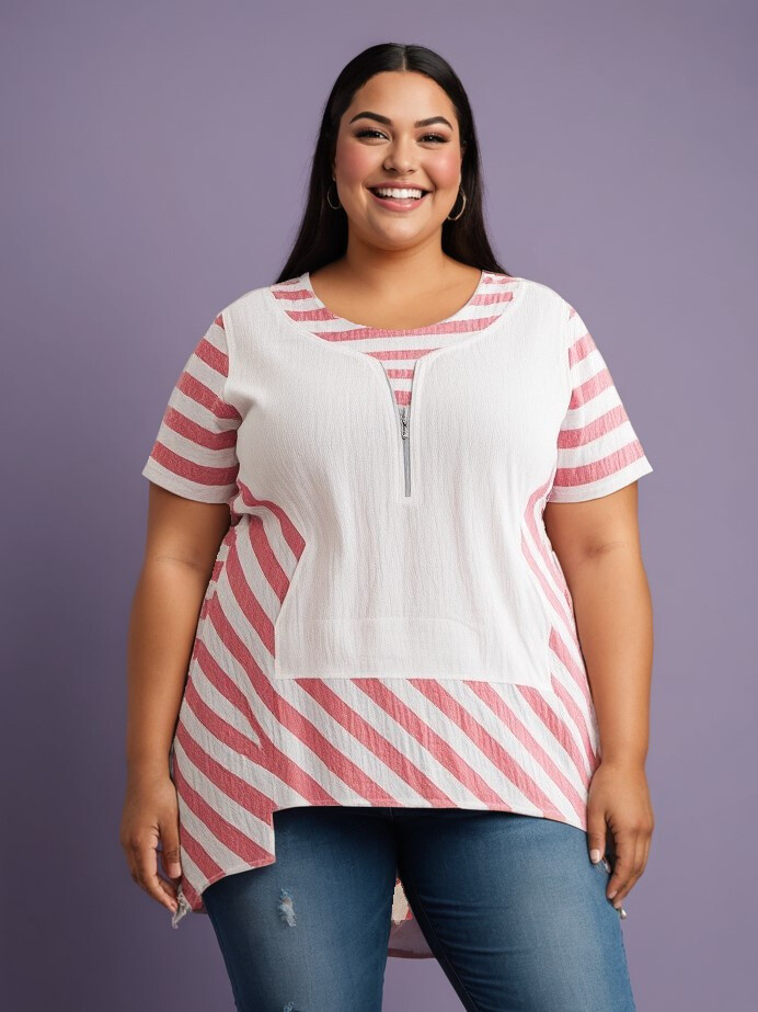 Grossiste Pomme Rouge Paris - Tunique semi rayé grande taille (C6226)
