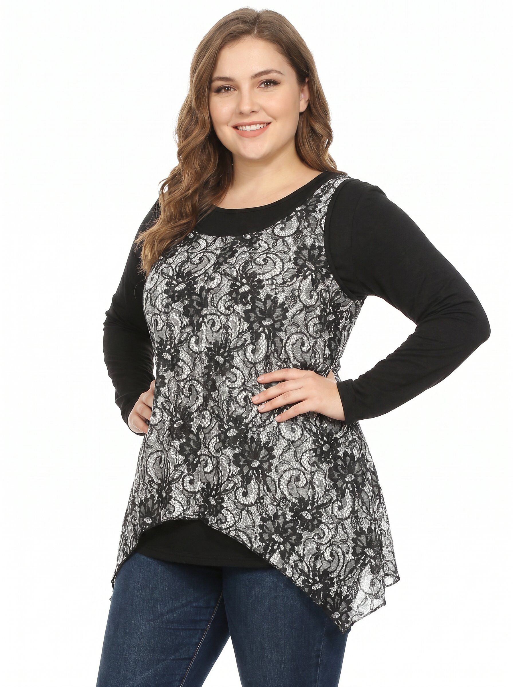 Grossista Pomme Rouge Paris - Completo top stampato bianco + dolcevita taglia grande (PA257)
