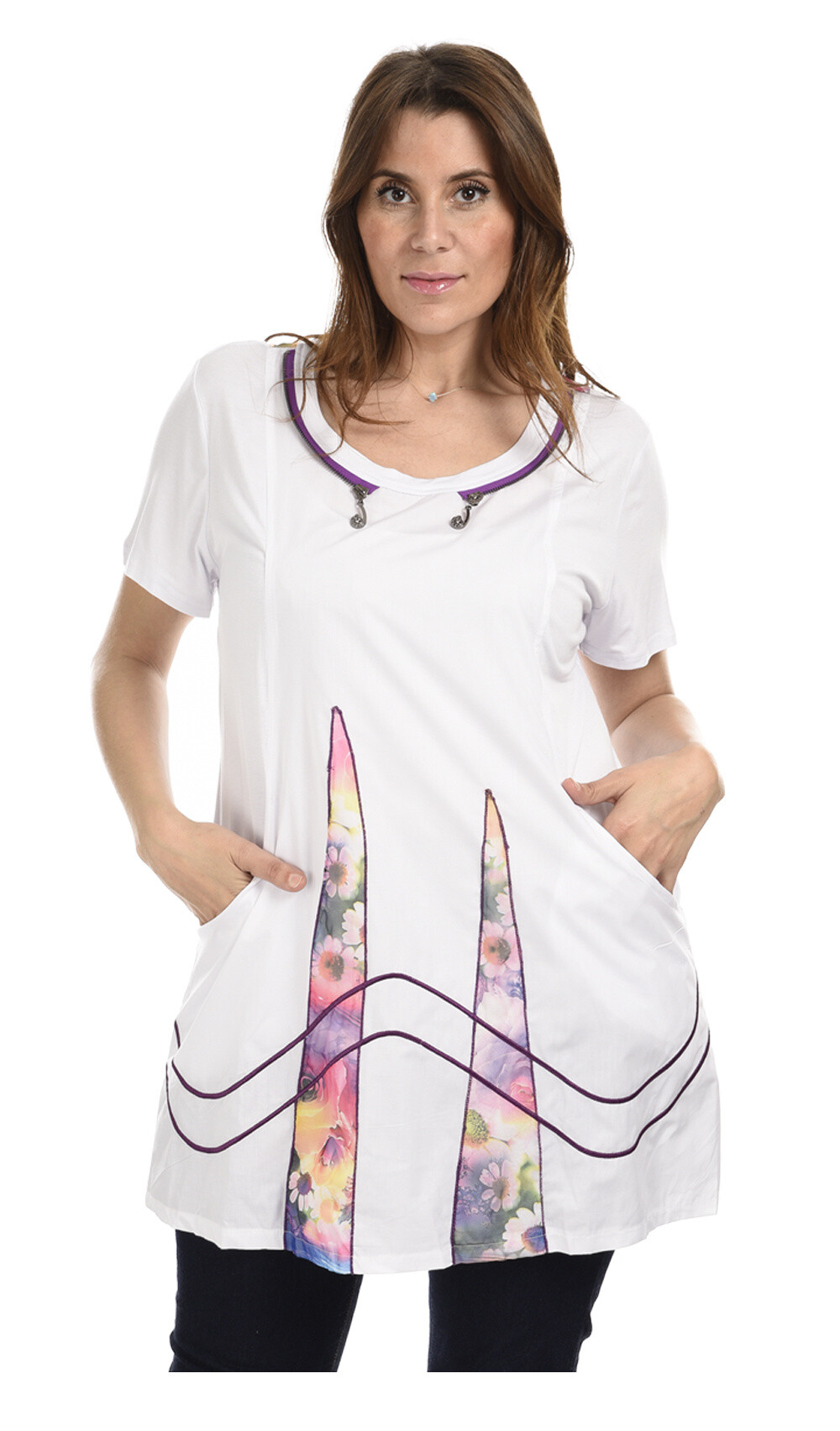Wholesaler Pomme Rouge Paris - Large -size semi print tunic (A600)