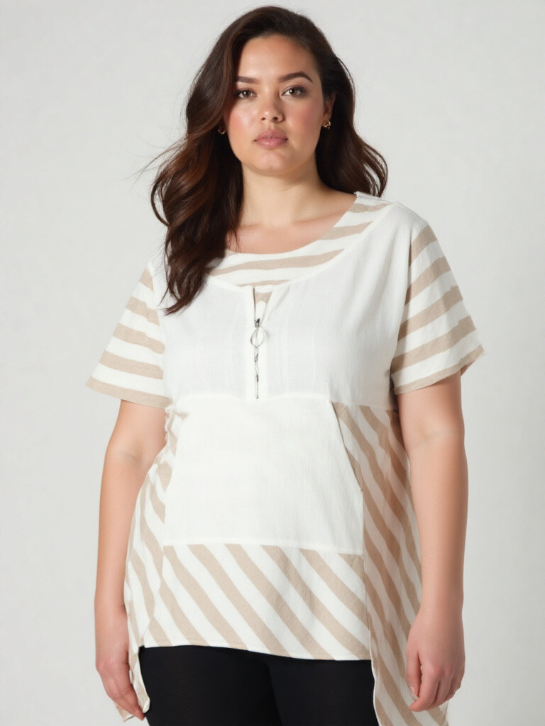 Grossiste Pomme Rouge Paris - Tunique semi rayé grande taille (C6226)