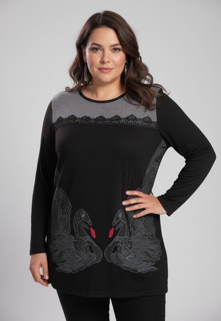 Wholesaler Pomme Rouge Paris - Black and grey tunic with pattern (A738)